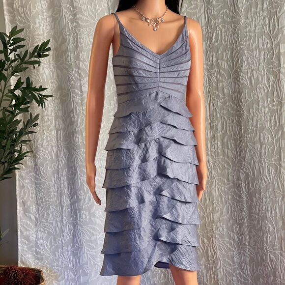Vintage Y2K Adrianna Papell Metallic Purple/Gray Layered Formal Dress Fairy Sz 4 - Picture 2 of 8